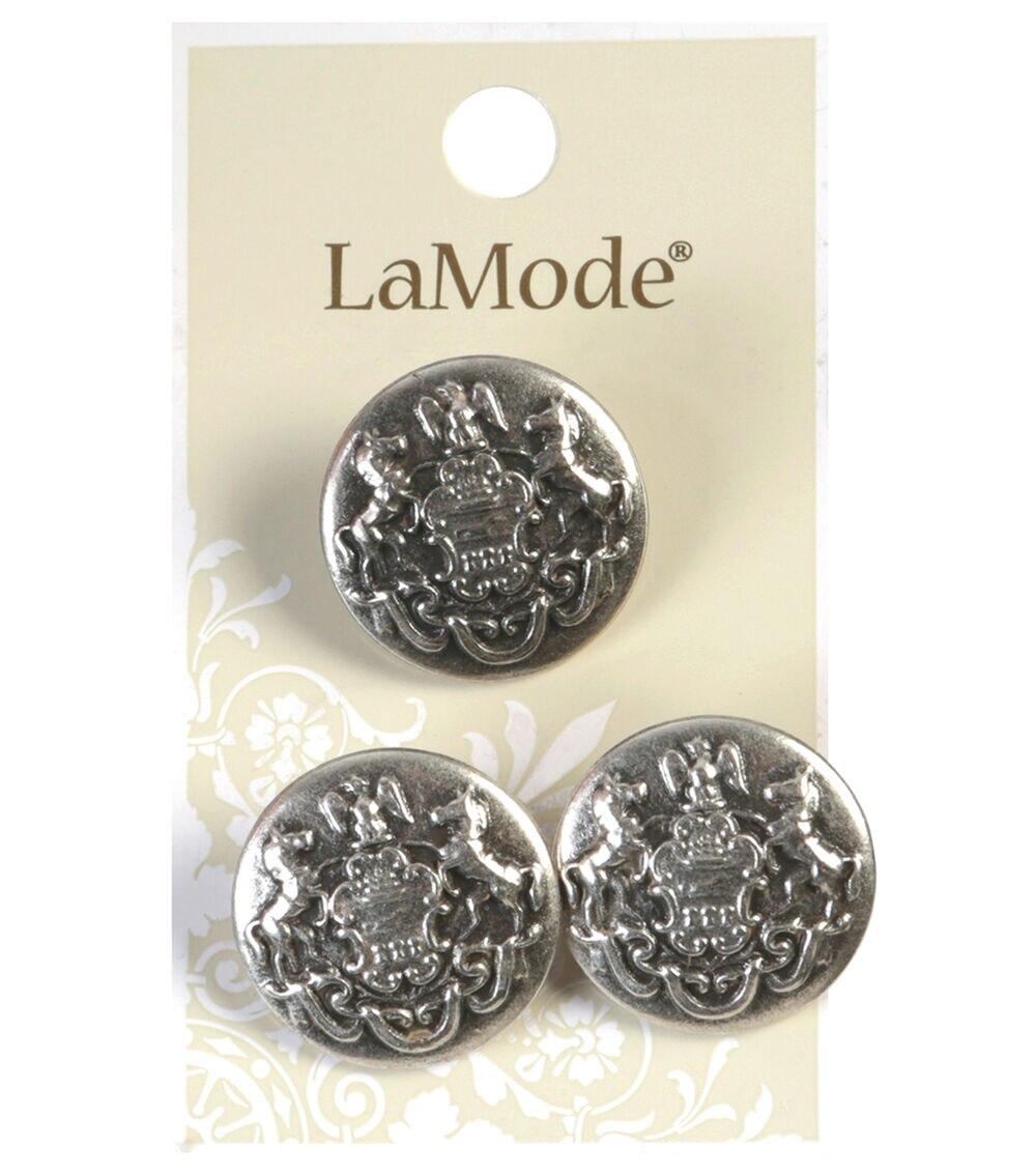 Buttons |   7/8″ Antique Silver Metal Crest Shank Buttons 3pk Buttons Buttons