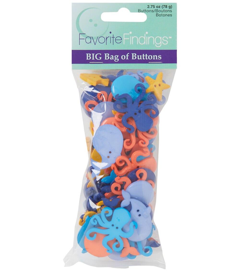 Buttons |   Favorite Findings 3oz Multicolor Sealife 2 Hole Big Bag of Buttons Buttons Buttons