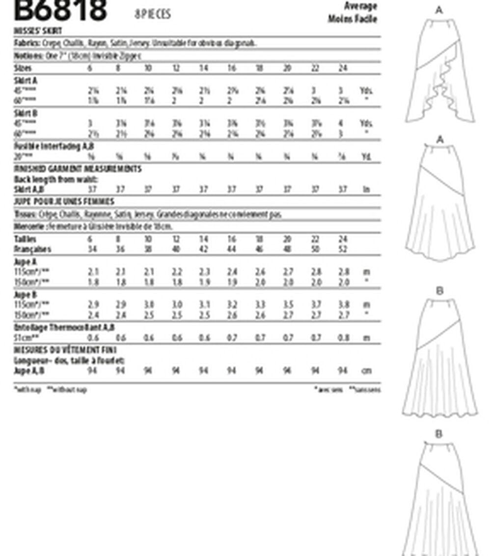 Sewing Patterns |   B6818 Size 6 to 14 Misses Skirt Sewing Pattern 16-18-20-22-24 Sewing Patterns 16-18-20-22-24