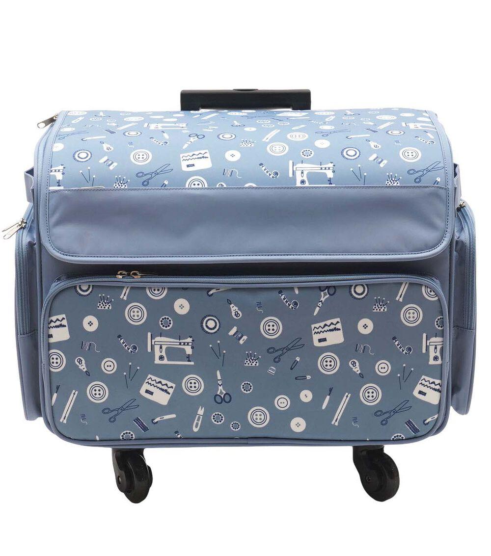 Sewing Storage |   13″ x 18″ Sewing Print on Blue Rolling Sewing Storage Tote Sewing Machine Supplies Sewing Machine Supplies