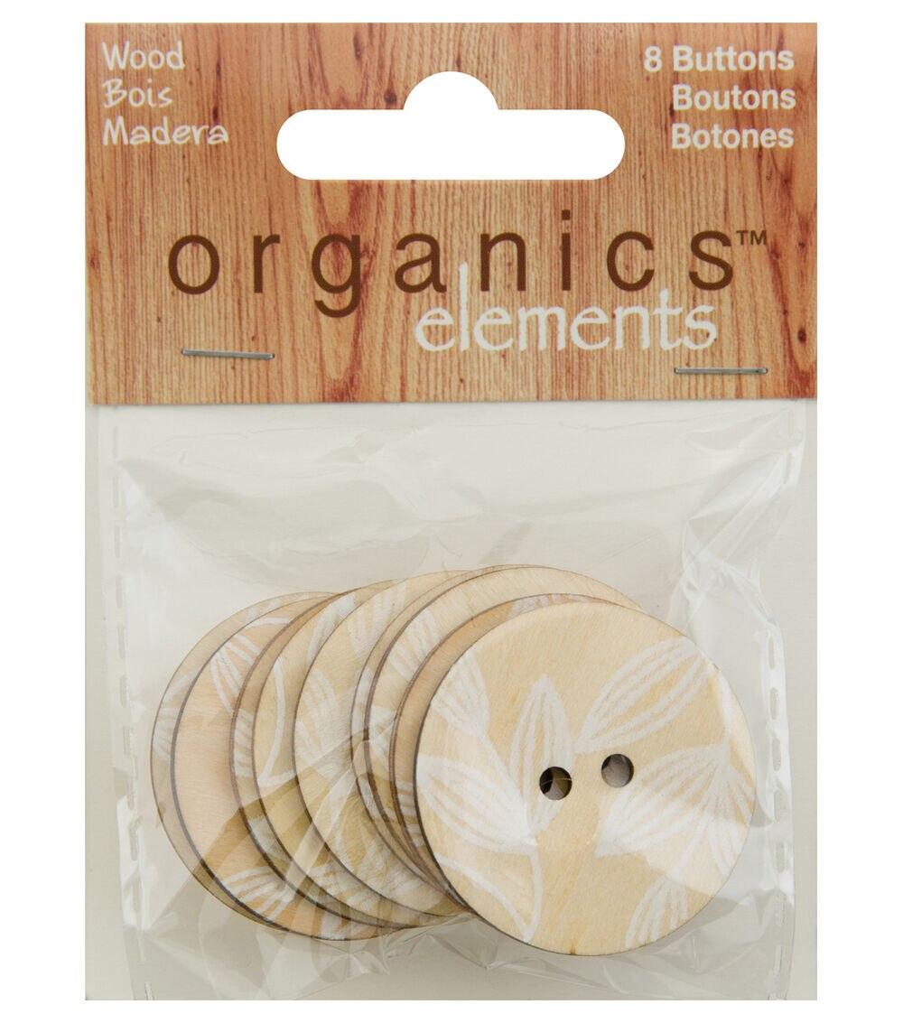 Buttons |   Organic Elements 1 3/8″ White Leaves Wood Round 2 Hole Buttons 8pc Buttons Buttons